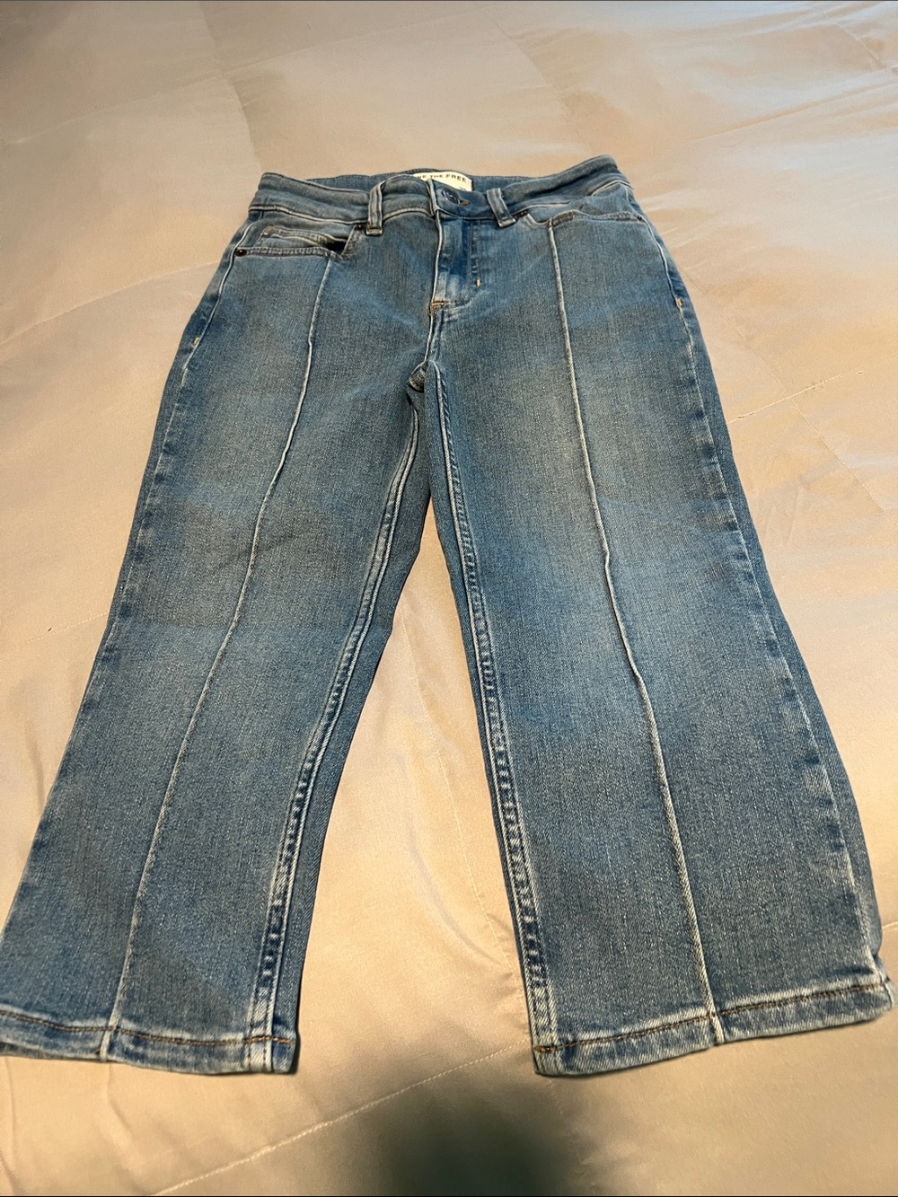 We The Free Midwash Blue Flare Jeans with Front Seams- Capri